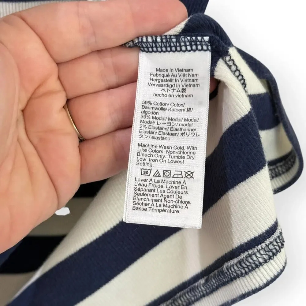 J. Crew Fine-Rib Fitted Navy White Striped Boatneck T-Shirt 2X Nautical BY387